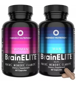 Friendly Nutrition Brain Elite Men & Women 2 Pack Memory, Focus 30 day 60Ct - Picture 1 of 9