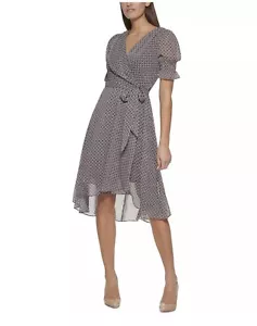 Tommy Hilfiger Womens Printed Faux Wrap Sheer Midi Dress Sz 6 $129 - Picture 1 of 4