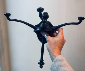 Triple-Hook Folding Coat Antique-black LARGE 10" Cast Iron Wall Towel Hanger - Picture 1 of 21