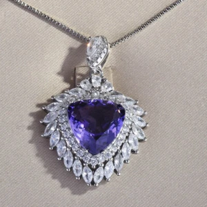 New Charm Purple Amethyst White Topaz Gems Silver Women Girls Pendant Necklace - Picture 1 of 7