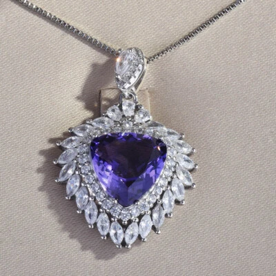 New Charm Purple Amethyst White Topaz Gems Silver Women Girls Pendant Necklace - Image 1 of 4