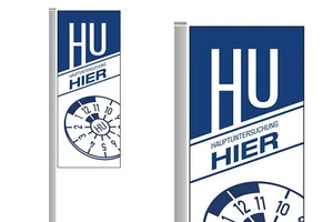 Fahne Auslegerfahne Werbefahne "Hauptuntersuchung" HU Autohaus Werkstatt - Bild 1 von 4