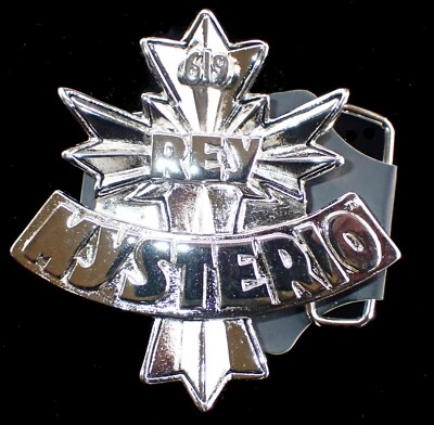 WWE REY MYSTERIO HEBILLA DE CINTURÓN CROMADA CON LICENCIA CON ETIQUETAS ¡NUEVO! Foto 1 de 3