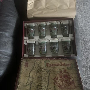Vtg Libbey Glass Hostess Set 8 Boxed Jigger Treasure Island 50’s Excellent - Picture 1 of 9