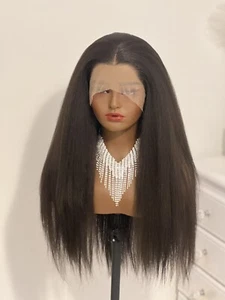 Kinky Lace Front Wig 13x4HD  Blended Yaki Hair Glueless HeatResistant Kink Unit1 - Picture 1 of 18