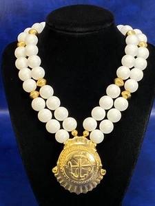 Vtg Crossed Anchors Nautical Ship Sailor Beaded Medallion Choker Bib Necklace - Picture 1 of 14