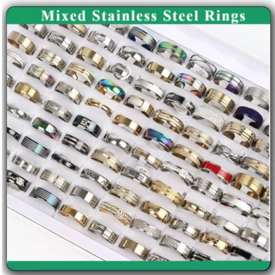 100 X Bulk Lot Mixed Stainless Steel Rings Men's women's Fashion Ring Wholesale - Image 1 of 4