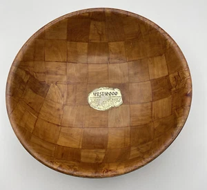 Westwood Vintage Wooden Serving Bowl 10" Tsubaki Woven Boho Eclectic Taiwan - Picture 1 of 8