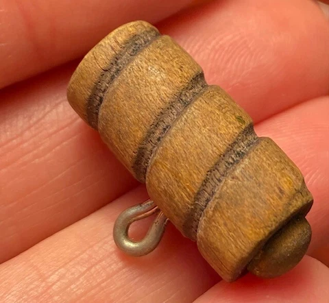 Unique bar carved wood button metal ends vintage antique shank button #1638 Cover