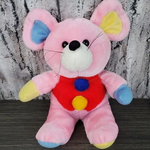 Vintage Chinda International 12" PINK MOUSE Blue And Yellow Color Block Pom Poms - Picture 1 of 9