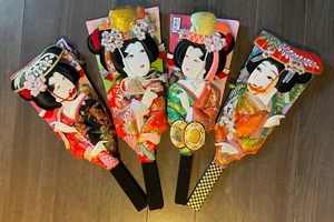 4 Vintage Japanese Hagoita Geisha Decorative 18" Wooden Paddle Clean EUC Lot - Picture 1 of 24