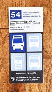 1975 SEPTA BUS TIME TABLE ROUTE 54 PHILADELPHIA PA - Picture 1 of 2