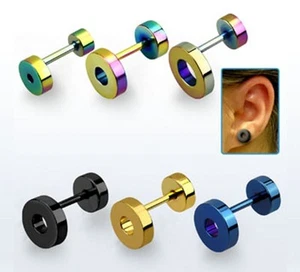 Unisex Runde Fake Plug Tunnel Schwarz Loch Ohrringe Edelstahl Ohrstecker - Bild 1 von 5