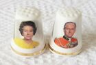 HRH Queen Elizabeth II & Prince Philip ~ Fine Bone China ~ Two Thimbles