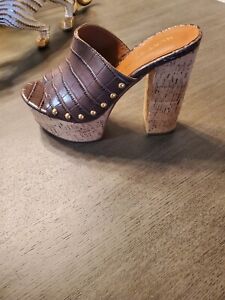 Kurt Geiger London Platform Brown Leather Studded Mules Sandals Size 37 6.5