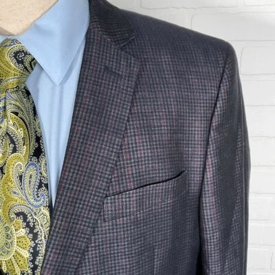 Versace Blazer Men 42-44 Gray Red Check Gold Button Silk Double Vent Romania - Image 1 of 4