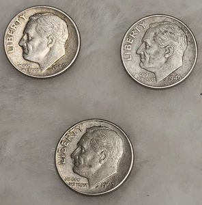 Roosevelt Silver Dimes 1946, 1947, 1962 - D Circulated Lot of Three - Picture 1 of 8