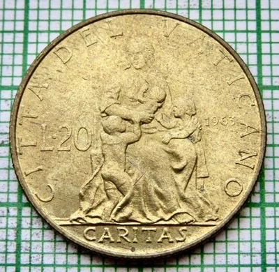 VATICAN Pope PAUL VI 1963 20 LIRE Caritas - Woman Seated with Three Children UNC - Image 1 of 4