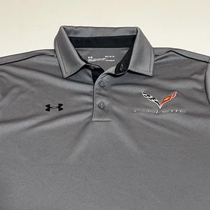 Under Armour Heat Gear Chevy Corvette Polo Shirt Mens Size Medium Gray SS Golf - Picture 1 of 12