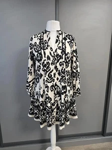 Zara tunica mini abito misto lino taglia oversize vestibilità rilassata nero bianco - Foto 1 di 9