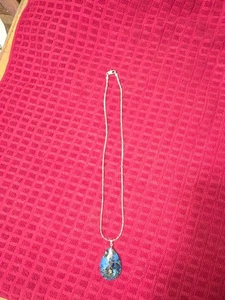 Teardrop Lapis Like Pendant  On A Silver Chain - Picture 1 of 9