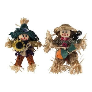 Burlap & Straw Scarecrows Fall Table Handmade Decorations 3”  Fall Halloween - Picture 1 of 2