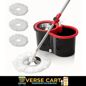 360° FLOOR MAGIC SPIN MOP BUCKET SET MICROFIBRE ROTATING DRY HEADS WITH 2 HEADS - Picture 1 of 7