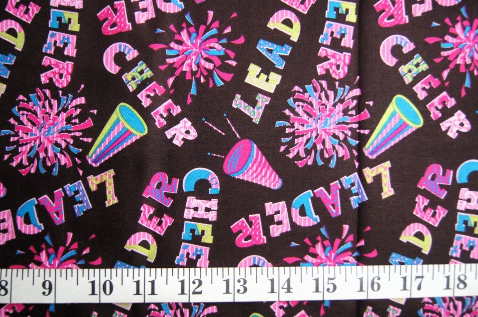 1+  Cheerleader on Brown Cotton Quilting Fabric 40" X 44" - Image 1 of 1