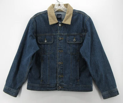 VINTAGE Gap Jacket Boys XL Blue Trucker Denim Moto Biker Corduroy Collar 90s Y2K - Image 1 of 4