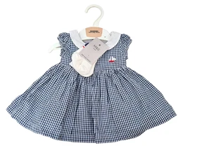 MARKS & SPENCER Bebé Niñas Azul Marino Blanco Tejido Vestido + Calcetines 100% Algodón Recién Nacido - Imagen 1 de 2