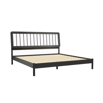 [New]Mid-Century Modern Solid Wood King Spindle Bed – Black - Image 1 of 4