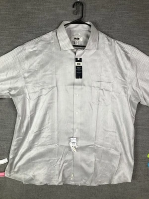 Camisa masculina Joseph Abboud 19 34/35 cinza xadrez algodão egípcio sem ferro ajuste moderno - Imagem 1 de 4