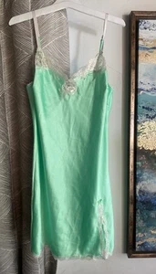 Victoria’s Secret Chemise Gown Green Satin Lace Lingerie Slip Sz Large NWT - Picture 1 of 9