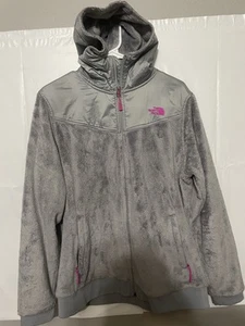 The North Face TNF Fleece Logo Gray Womens Hooded Full Zip Coat Jacket XL - Picture 1 of 14