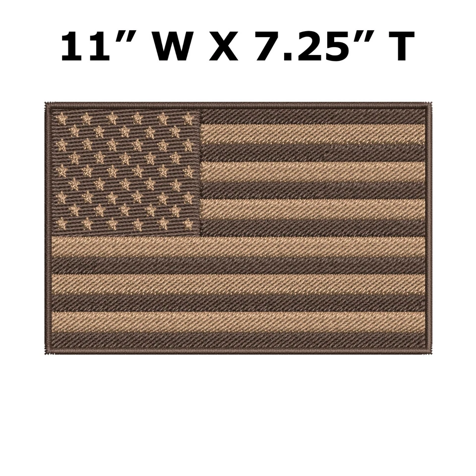AMERICAN FLAG embroidered iron-on PATCH BROWN TAN USA US XL Applique Vest Gift - Image 1 of 4