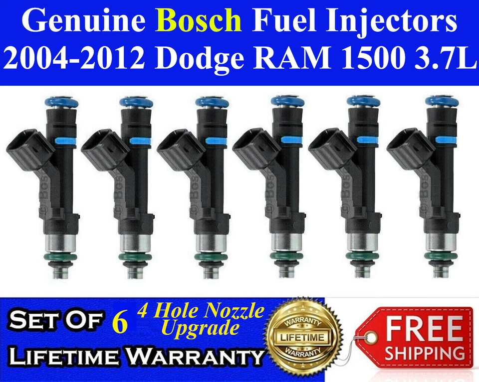 4 Hole Set of 6 Genuine Bosch Fuel Injectors For 2004-2012 Dodge RAM 1500 3.7L Foto 1 de 1