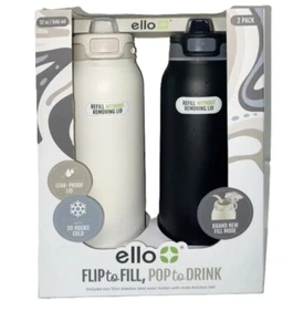 Ello Pop & Fill Stainless Steel Water Bottle 2-Pack – Dunes & Charcoal - Picture 1 of 5