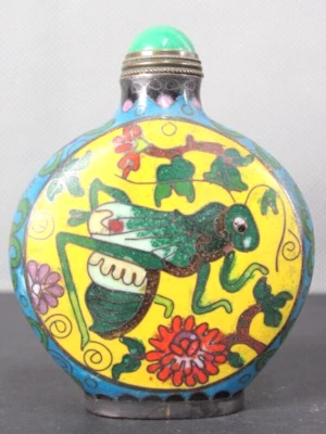 Botella de tabaco Cloisonne china con dos patrones de cricket Foto 1 de 4