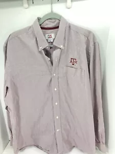 Texas A&M TAMU Cutter Buck Shirt Men Size XL Maroon Stripe Button Long Sleeve - Picture 1 of 12