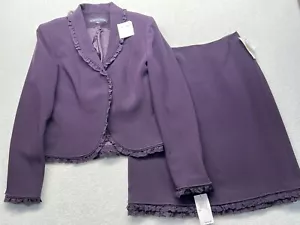 NEW Albert Nipon 2 pc Skirt Suit Set 6 Silk Linen Blend Deep Plum - Picture 1 of 10