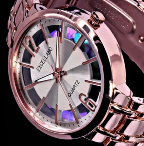 Excellanc Damen Armband Uhr Regenbogen Rosegold Silber Farben Streifen - Bild 1 von 4