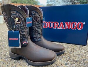 NEW Mens Durango Rebel Brown Blue Leather SquareToe Western Cowboy Boots DDB0375