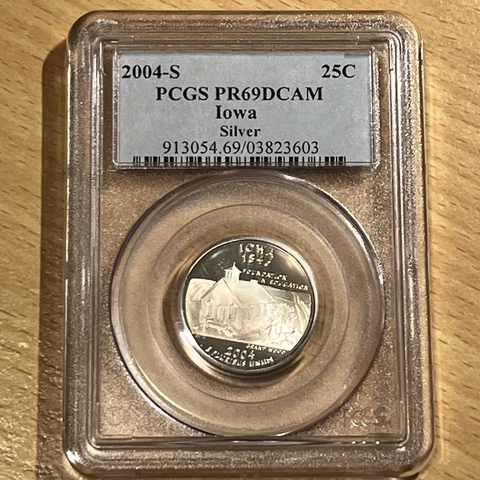 PR69 DCAM 2004-S SILVER Iowa Statehood Quarter PCGS IA 25c PR69DCAM ~Ships FREE! Cover
