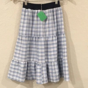 Skirt Girl 8 100% Cotton Blue Plaid Ruffle Tiered Midi Preppy Mom and Pop's Kids - Picture 1 of 11