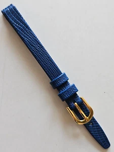 8mm - Blue Lizard Pattern Genuine Leather Watch Band - (Gold Buckle) - Picture 1 of 2
