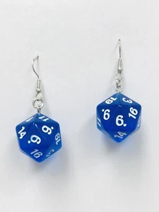 Blue COLOR  D20 (20mm) Dice Earrings - Hand Made Earrings - D&D Jewelry - Picture 1 of 1