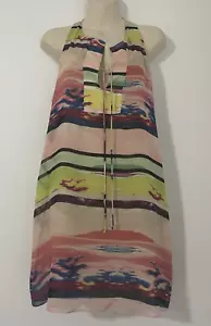 Rory Beca Womens Top 100% silk Sleeveless blouse watercolour razor back L US - Picture 1 of 7