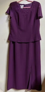 Talbots Layered Long Dress Size 14 Embroidered Purple Short Flutter Sleeves - Picture 1 of 10