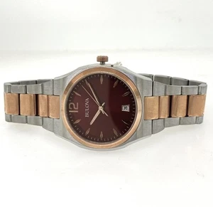 Bulova 98M119 Women's Red Dial Two-Tone Quartz Date Round Analog Dress Watch - Picture 1 of 2