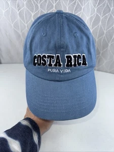Cappello berretto Costa Rica nero con bianco su blu Pur Vida bandiera cinturino fibbia cotone usato in ottime condizioni - Foto 1 di 10